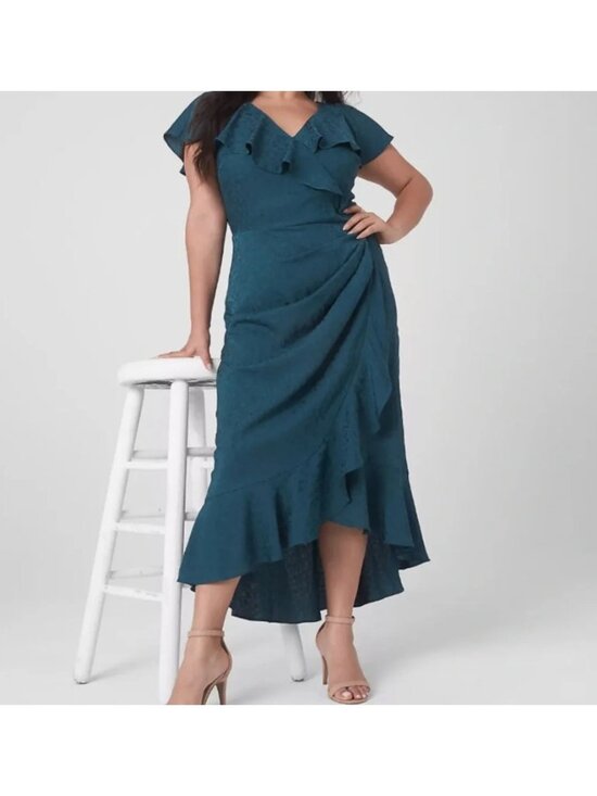 Lane Bryant Dresses & Skirts - Lane Bryant Women's Green Jacquard Flutter Sleeve Ruffle Midi Dress Plus Size 20